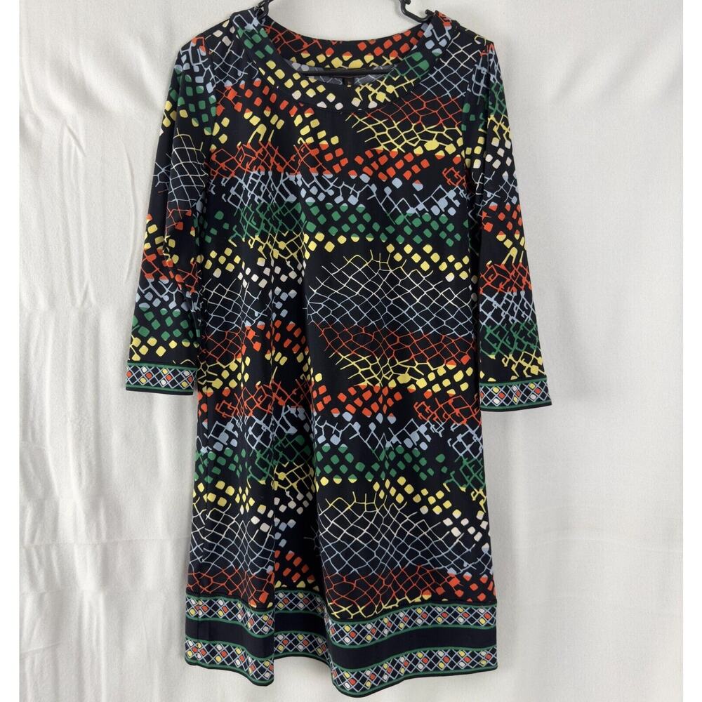 BCBG Maxazria Sz XS Loose Fit Shift Dress Colorful Tribal Style Abstract Design